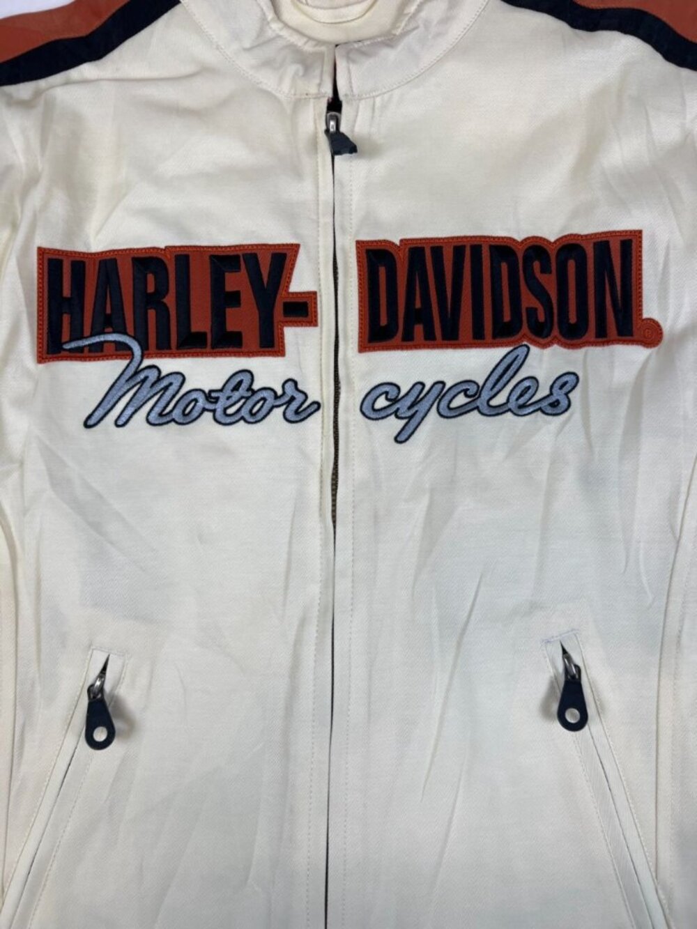Harley Davidson Women L Vintage Y2K Cream Racing Jacket An American Legend Mesh - Picture 6 of 13